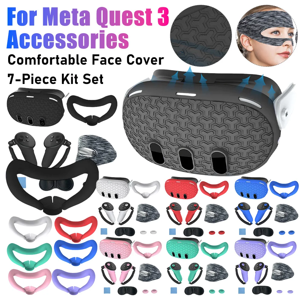 Enhanced Comfort Sweatproof 7-Piece VR Accessory Set with Face Cover, Eye Mask, Nose Pad, and Protective Shell
