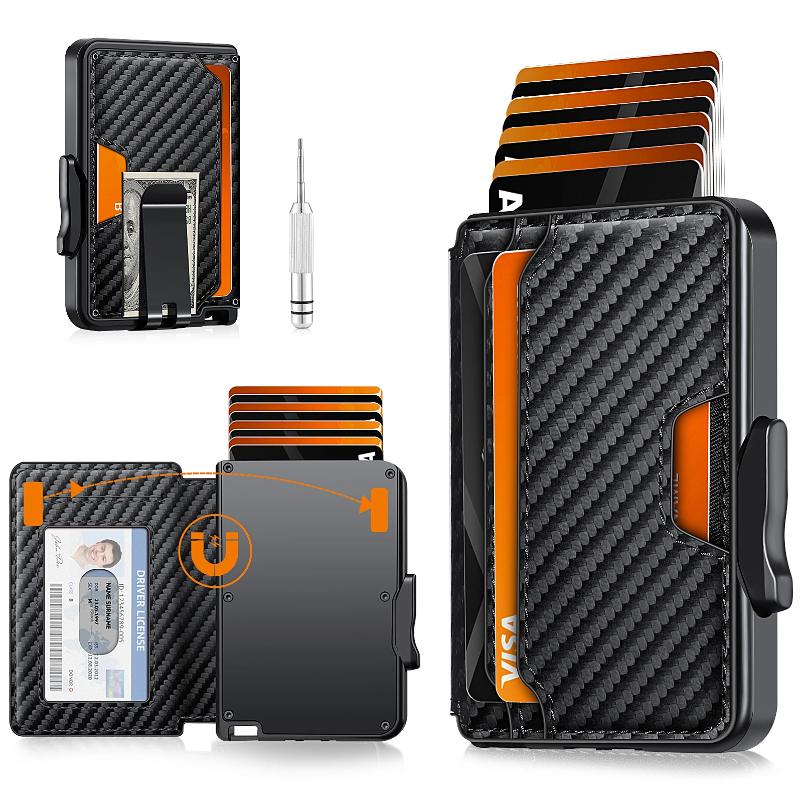 محفظة RFID للرجال رفيعة منبثقة مع حامل بطاقة الائت...