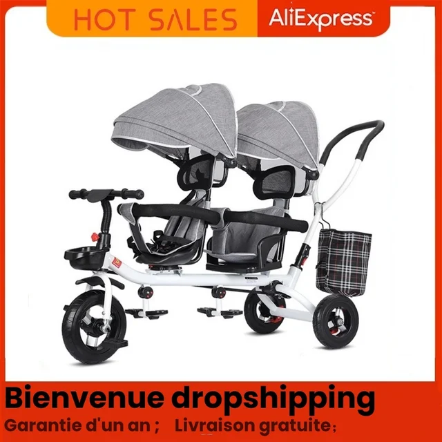 Tricycle double multifonction pour enfants, vélo pliable pour bébé, poussette double bidirectionnelle, siège pivotant, poussette double, kinderwagen 1