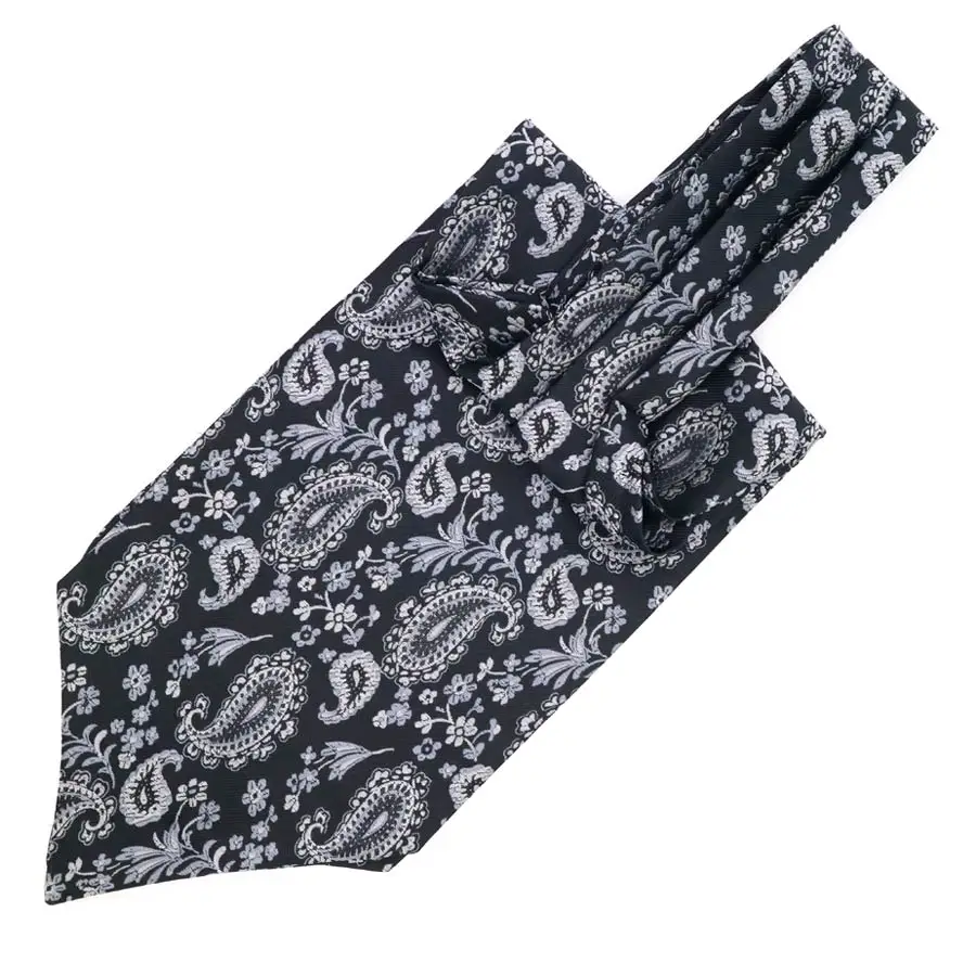 

New Men's Cravat Ascot Tie 100% Silk Black Gray Paisley Vintage Formal Gentleman Self Tied Neckties Wedding Party LI0104