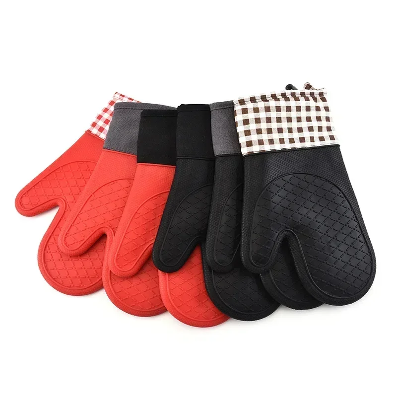 Silicone Microwave Oven Gloves Two-finger Wave Thickened and Long Anti-Scalding Silicone Baking Oven Insulated Kitchen Gloves silicone oven mitts kitchen gloves silicone oven gloves