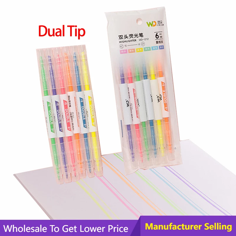 6Pcs/Set Dual Tip Higlighters Pen Soft Tip Colour Brushpen School Office Painting Marking Art Drawing Watercolor Marker Pen dual brush 48 72 100 120 colour felt tip drawing watercolor art markers pen fineliner colouring pen set for calligraphy painting