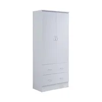 Two Door Wardrobe with Two Drawers and Hanging Rod, White muebles de dormitorio  closet organizer 1