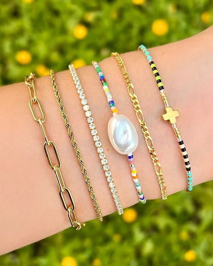 Bohemian shaped imitation pearl hand beaded chain order bracelet set