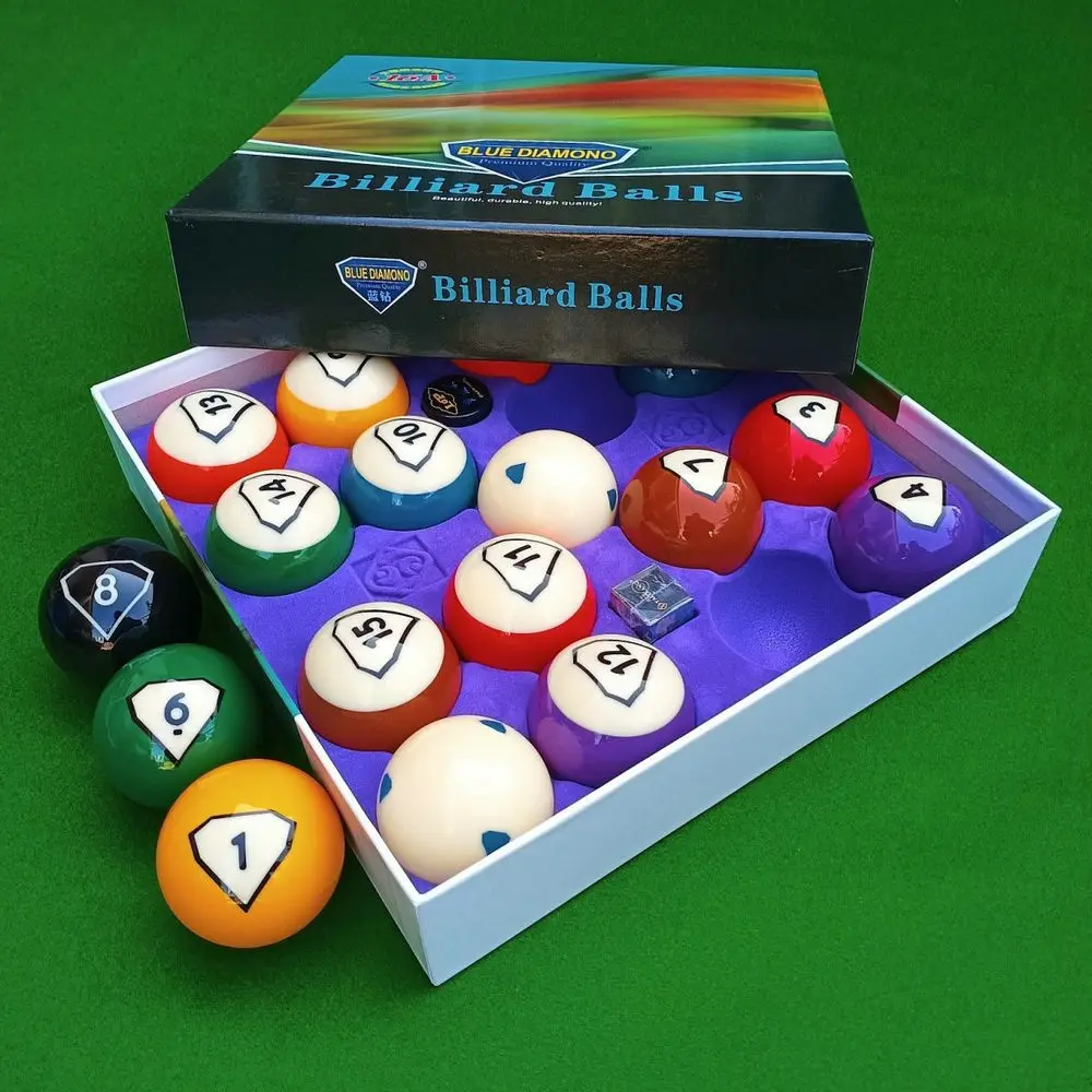 Blue Diamond Grade 16A Phenolic Resin Billiards Pool 17 Balls 2-1/4" + 2 Chalks Set