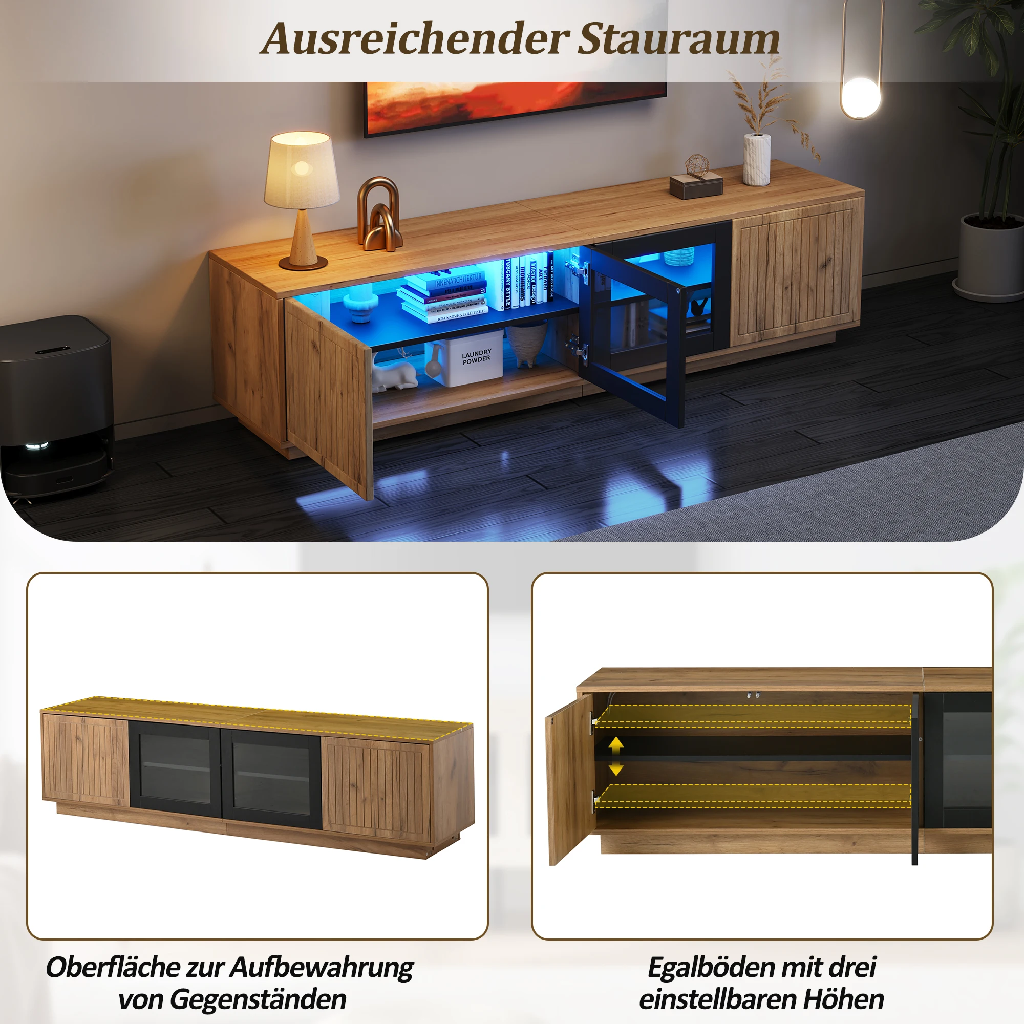 180*40*45cm TV-Schrank, Lowboard Wohnzimmerschrank, 180cm lang, für Fernseher bis zu 75 Zoll, Tragfähigkeit bis zu 30 kg – Detail 13