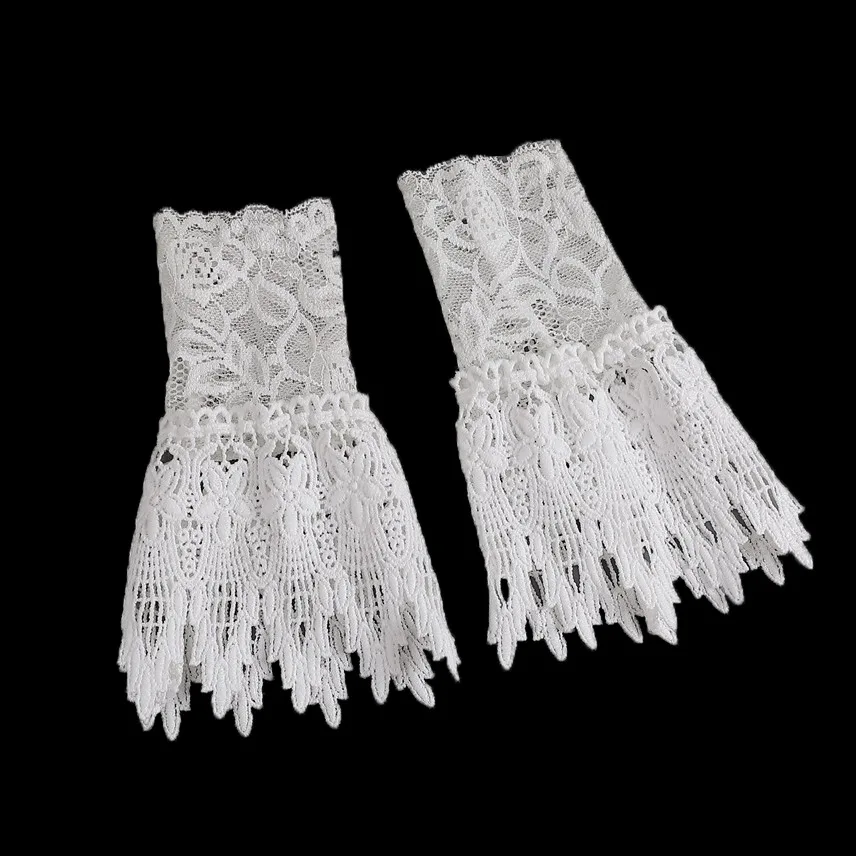 Retro Detachable Sleeves Fake Cuffs Detachable Shirt Multi Layer Ruffles Solid Color False Cuffs Wristband Decorative Accessory y2k girl fake lace sleeve knitted ruffles cuffs lolita   white false sleeves cuffs detachable wrist warmer fingerless gloves