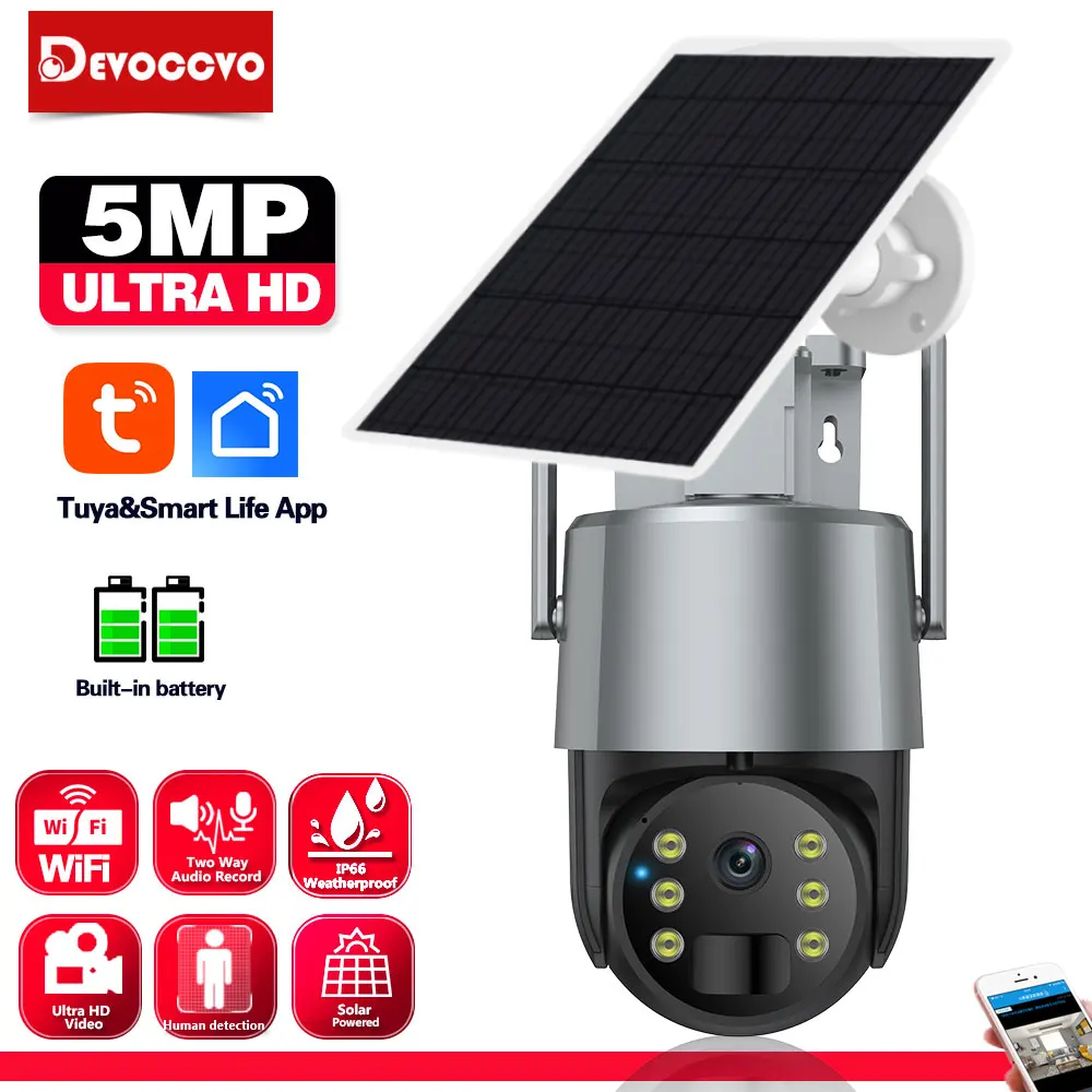 

Tuya 5MP Battery Powered WiFi PTZ IP Security Camera Outdoor wateproof Wireless Solar Home CCTV Surveillance Camera Smart Life