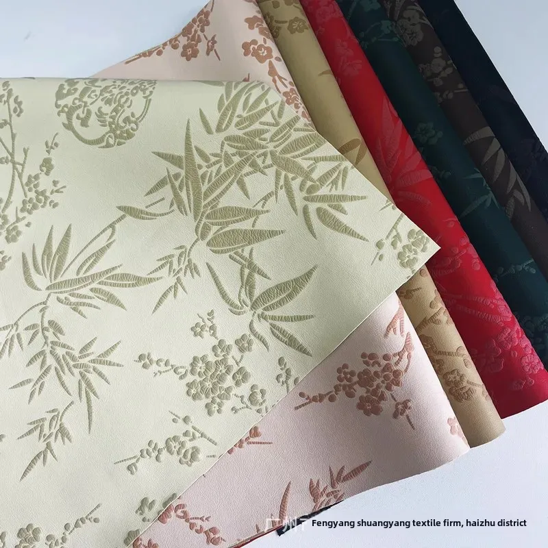 Elegant Plum Blossom Patterned PU Leather Clothing Trousers Bags High Fashion Traditional Chinese Style Children's Wear Fabric