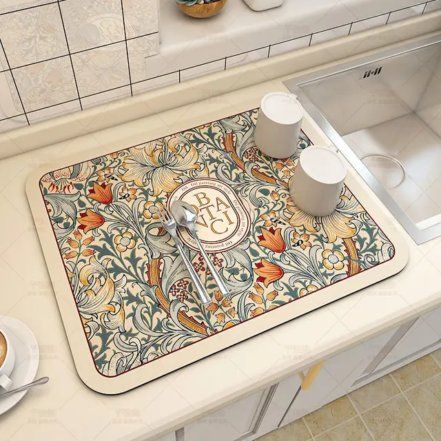 Super Absorbent Mat Vintage Diatomaceous Earth Kitchen Dishwashing and Draining Mat Sink Absorbent Quick Dry Non-slip Table Mat
