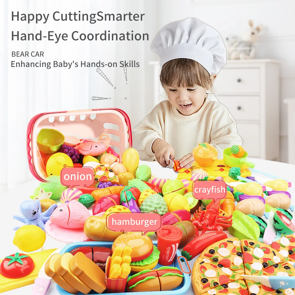 Children's supermarket shopping cart baby trolley toy fruit cut happy home simulation kitchen boy girl birthday gift 5