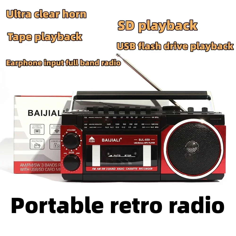 

Retro Portable Bluetooth Speaker Outdoor Multifunctional USB Card Audio MP3 Music Player Headphone Input Multiband FM Tape Radio