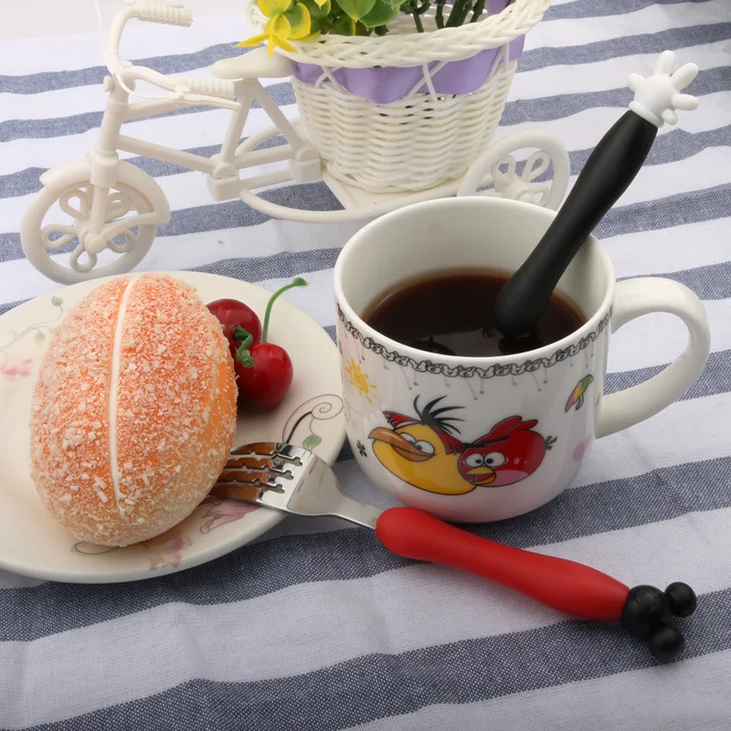 Qshare 4pcs/Set Baby Utensil Children Tableware Set Infant Stainless Steel Spoon Fork Mickey Cartoon Flatware Kids Feeding Spoon Fork Spoon Set Stainless Steel Cutlery Set Baby Cutlery