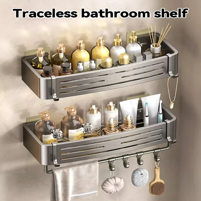 

Aluminium Badkamer Planken Muur Handdoekenrek Gemonteerde Douche Caddy Zonder Boorontwerp Voor Toiletartikelen En Badkameraccess