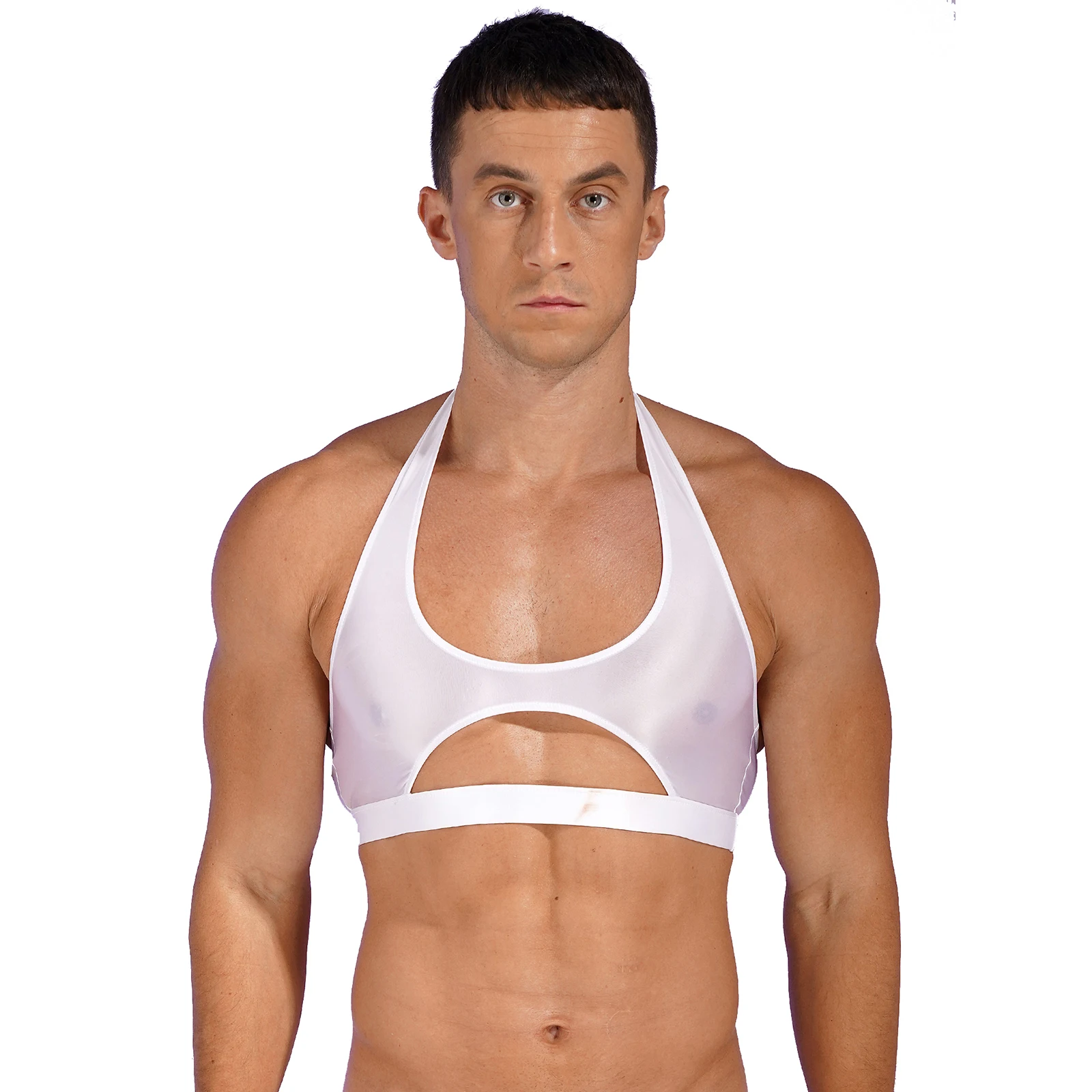 thumbnail image 1 of Camiseta sin mangas brillante para gimnasio, ropa para hombre, Top corto elástico sin mangas, trajes con formas del cuerpo, camisetas de Fitness de Color sólido, chaleco de culturismo, 1 of 5