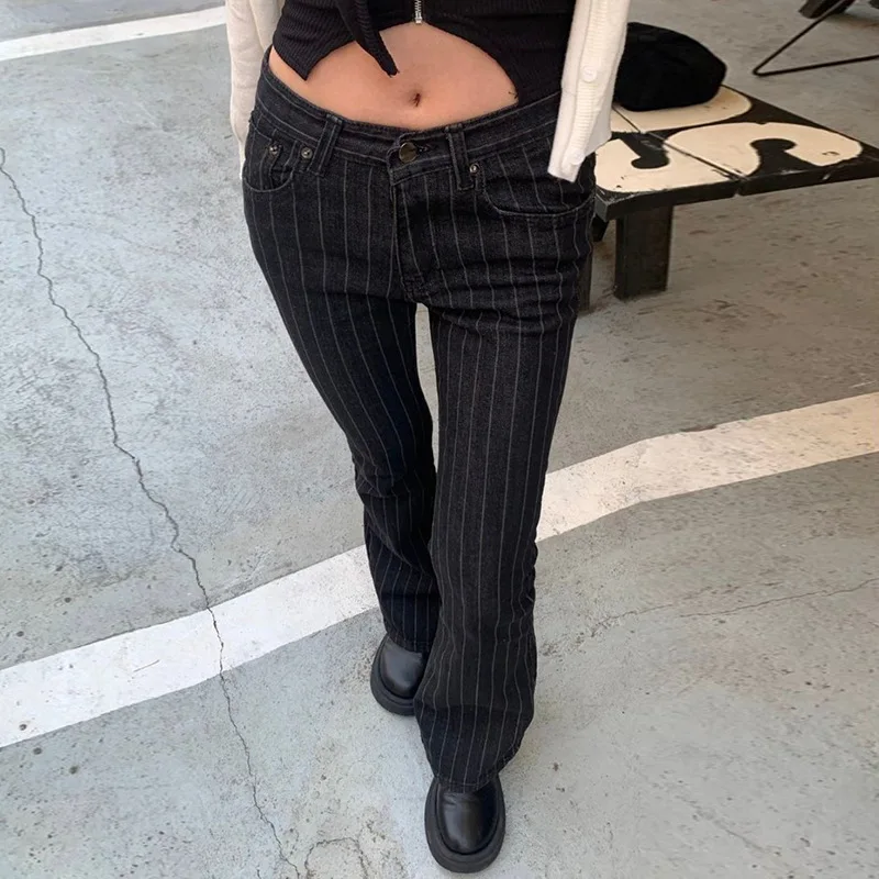 PixieKiki 2000s Clothes Y2k Low Rise Boot Cut Jeans Woman Casual Black Striped Denim Trousers Streetwear Flare Pants P77-FC43