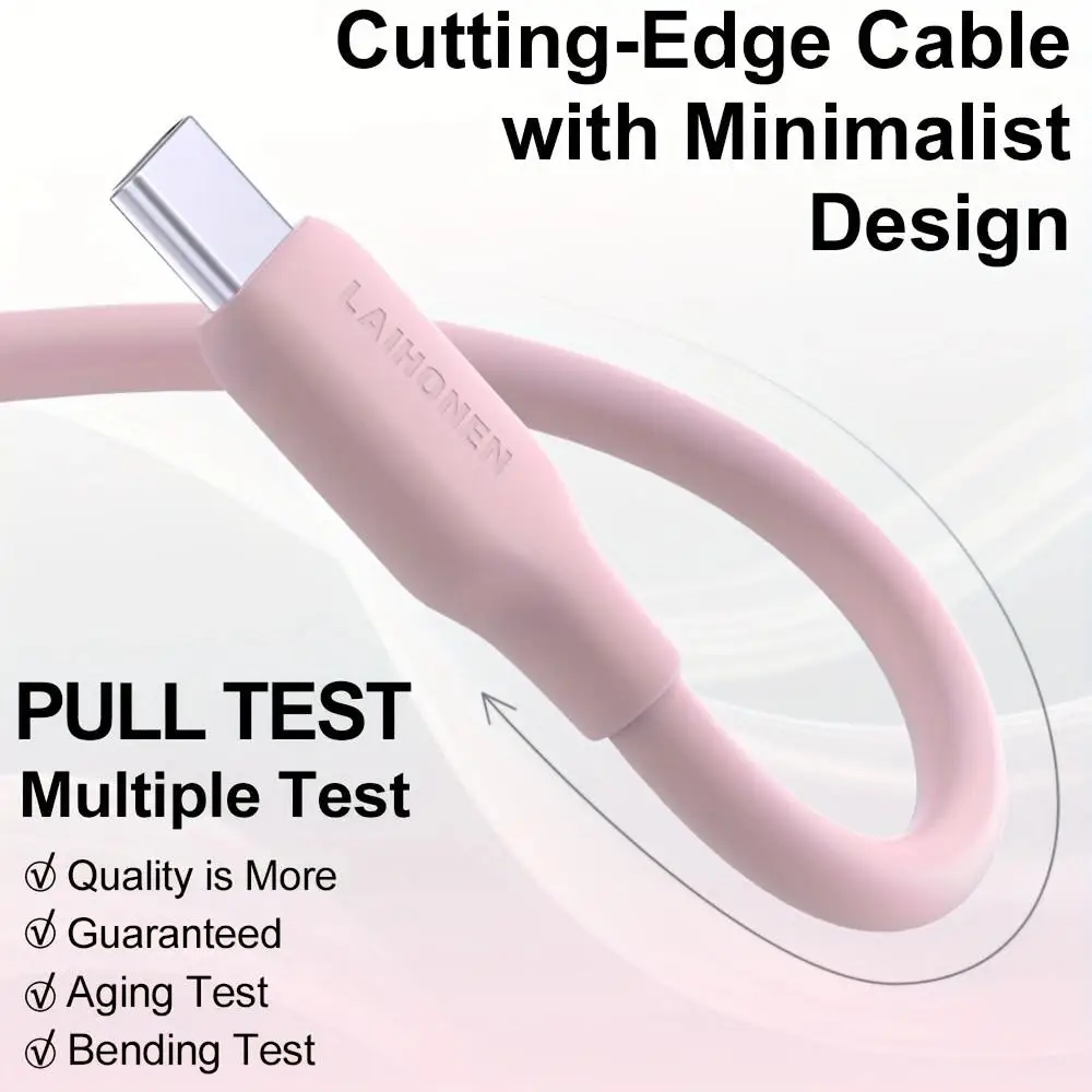 LAIHONEN 60W Cherry Pink Silicone USB-C to C Charging Cable, 3.3FT