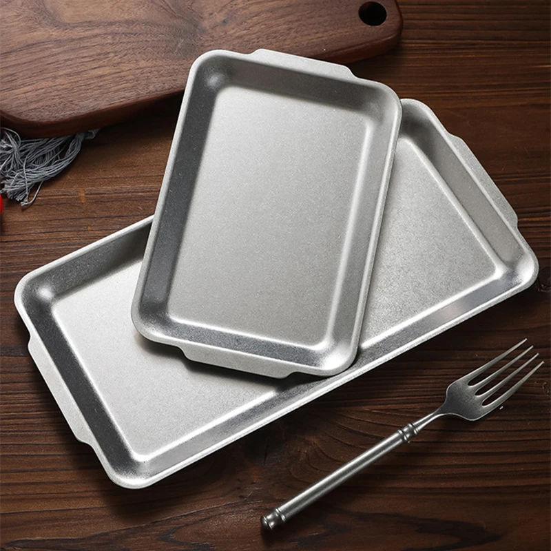 Retro Korean Style Stainless Steel Rectangular Plate Steak Barbecue Snack Storage Tray Kitchen Accessories 4