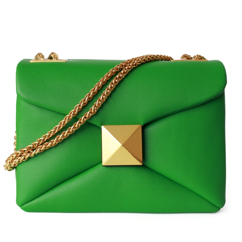 

Retro Gold Big Rivet Crossbody Bag Handbags 2022 Designer Luxury Brand Ladies Genuine Leather Fashion Chain Strap Shoulder Bags