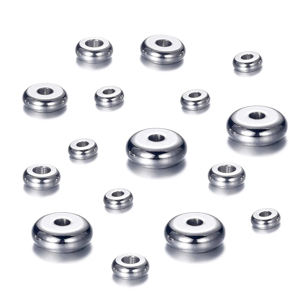 

30Pcs Stainless Steel Beads Flat Round Bead Spacer 4/5/6/8/10mm Loose Beads for DIY Jewelry Making Necklace Bracelet Accessories