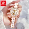 OLEVS Top Brand Mechanical Women Watch Fashion Switzerland Luxury Brand Ladies Wrist Watch Automatic Leather Strap Gift 3
