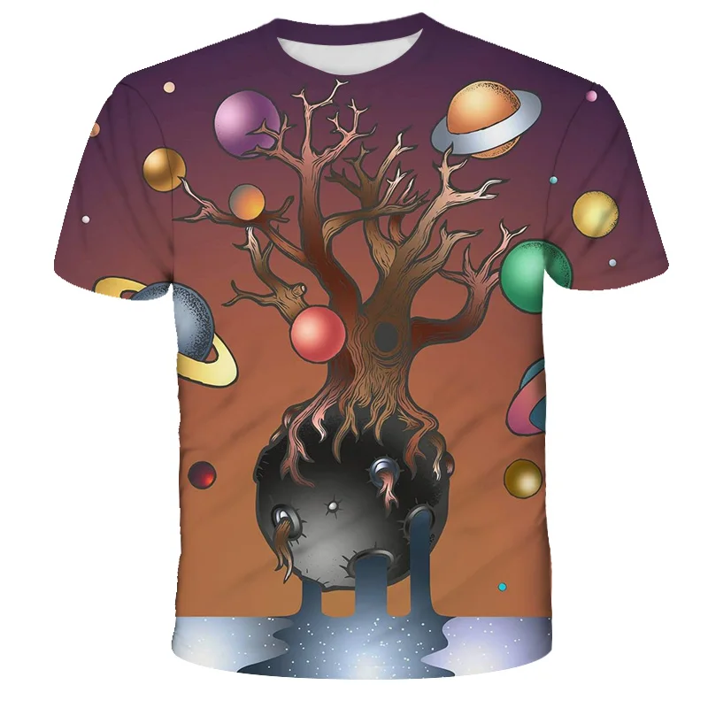 

Summer 3D Printing T-shirt Round Neck Short Sleeve Space Planet Boys and Girls Parent Child Top Children's Clothing 2023 New
