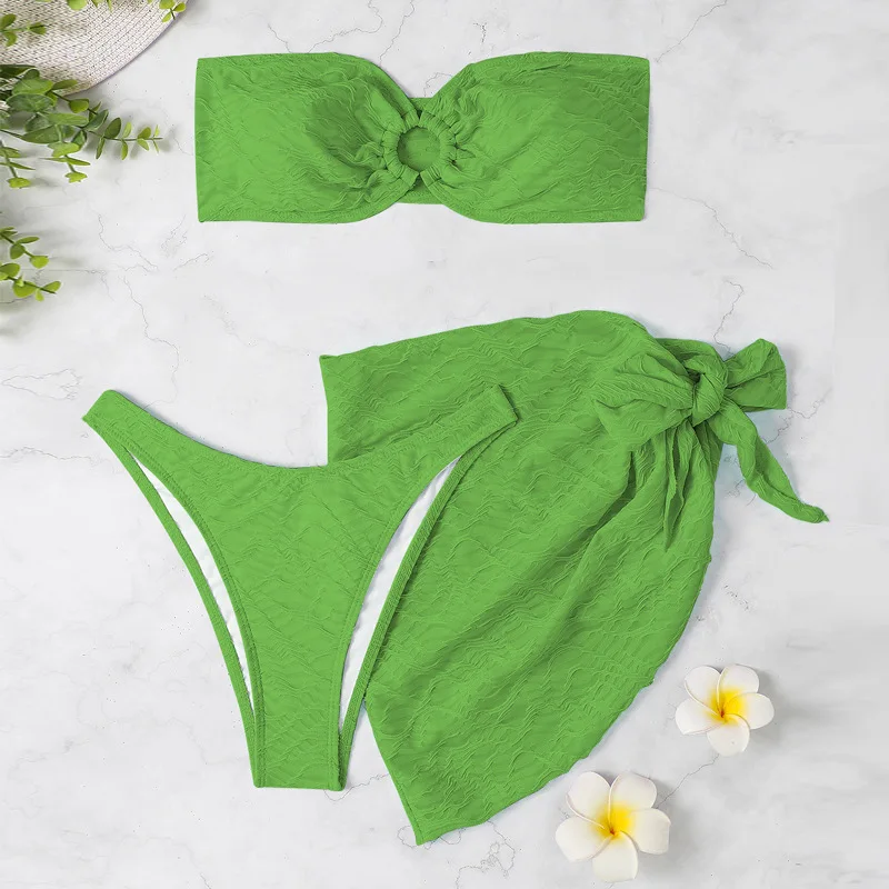 

Three piece set of European and American split body swimsuits, buttocks and skirts, new oversized sexy bikini