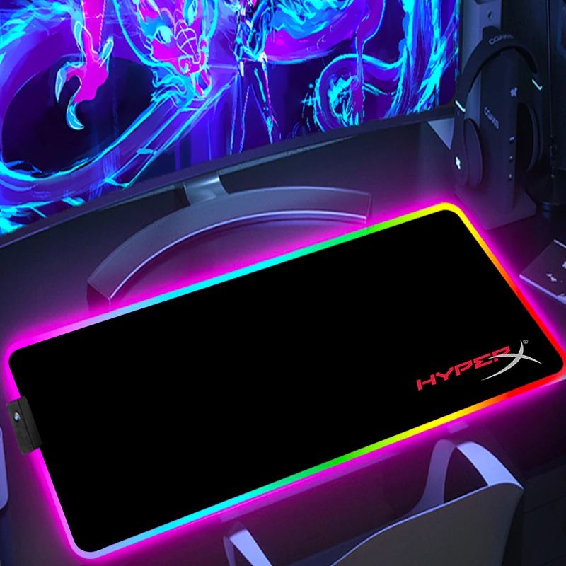 

RGB HyperX Mousepad Kawaii Gaming Accessories Non-slip Mouse Pad Anime LED Light Mausepad Tappetino Mouse Xxl Keyboard Mat