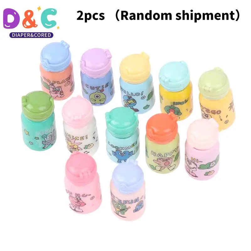 

2Pcs Dollhouse Furniture Mini Children's Thermos Cup Model Simulates Cartoon Plastic Water Cup Model