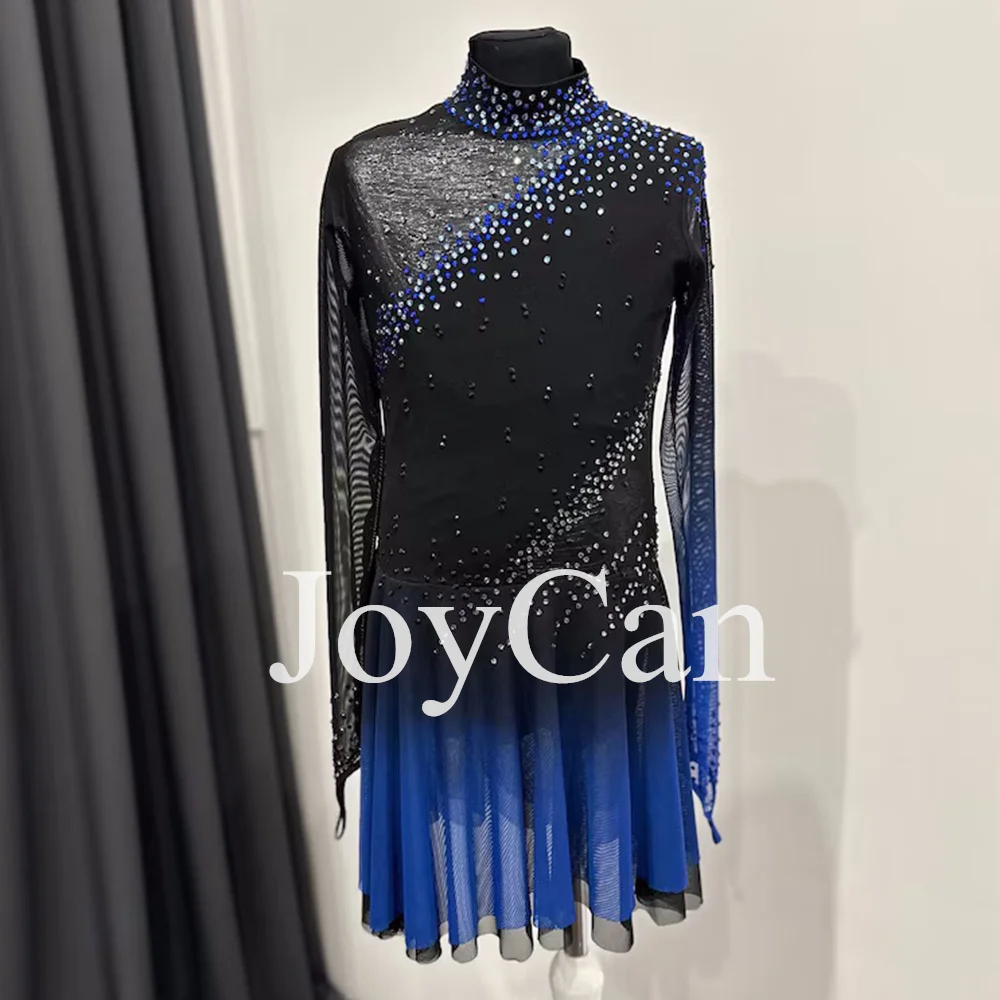 

JoyCan Ice Figure Skating Dress Girls Dark Blue Spandex Stretchy Mesh Competition Dance Wear Customized