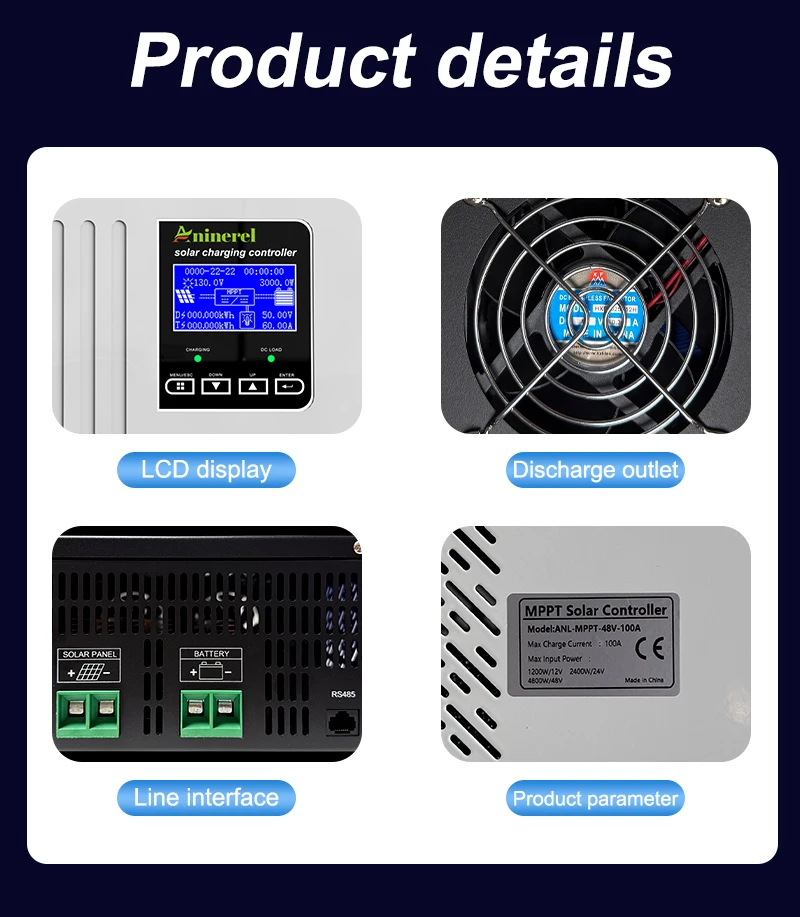 Aninerel 100A 80A 60A MPPT Solarladeregler 12V 24V 48V Batterieladegerät 150VDC Solar Blei Lithiumbatterien Ladegerät – Detail 12