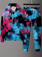 Abstrait couleur bloc 3D sweat à capuche imprimé costume hommes sweats à capuche pantalons de survêtement mode deux pièces survêtement ensemble homme vêtements 6