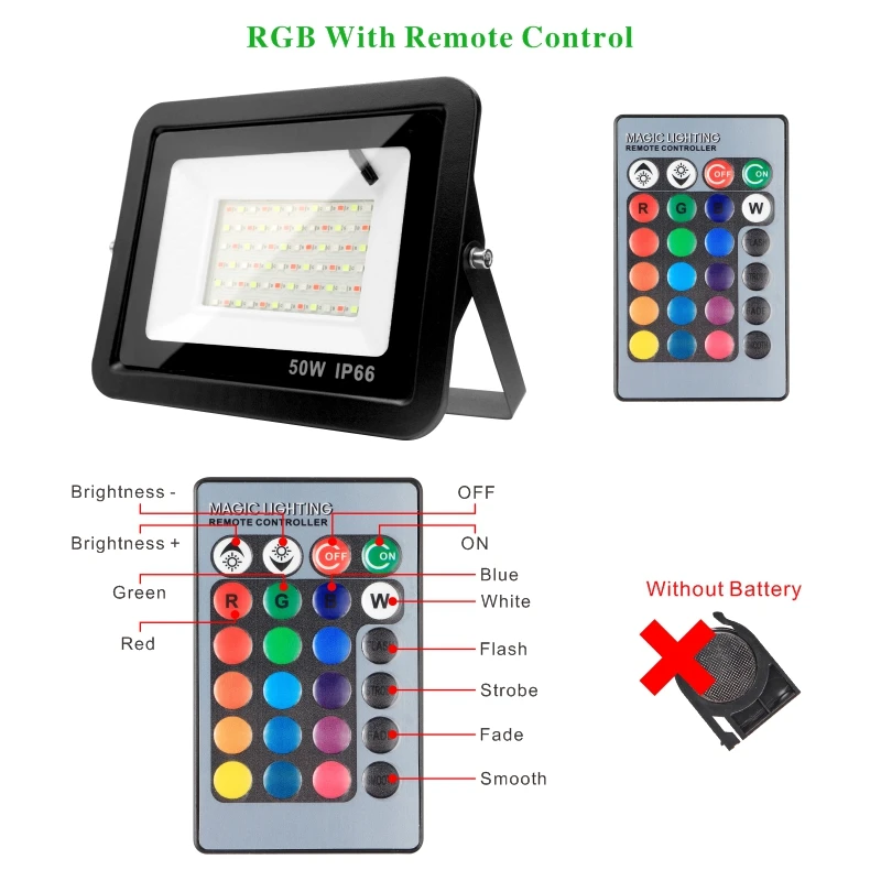 RGB Flood Light Lamp 30W 50W 100W Outdoor AC220V Garden Lighting Floodlight Waterproof Reflector Led Rgb Spotlight Remote