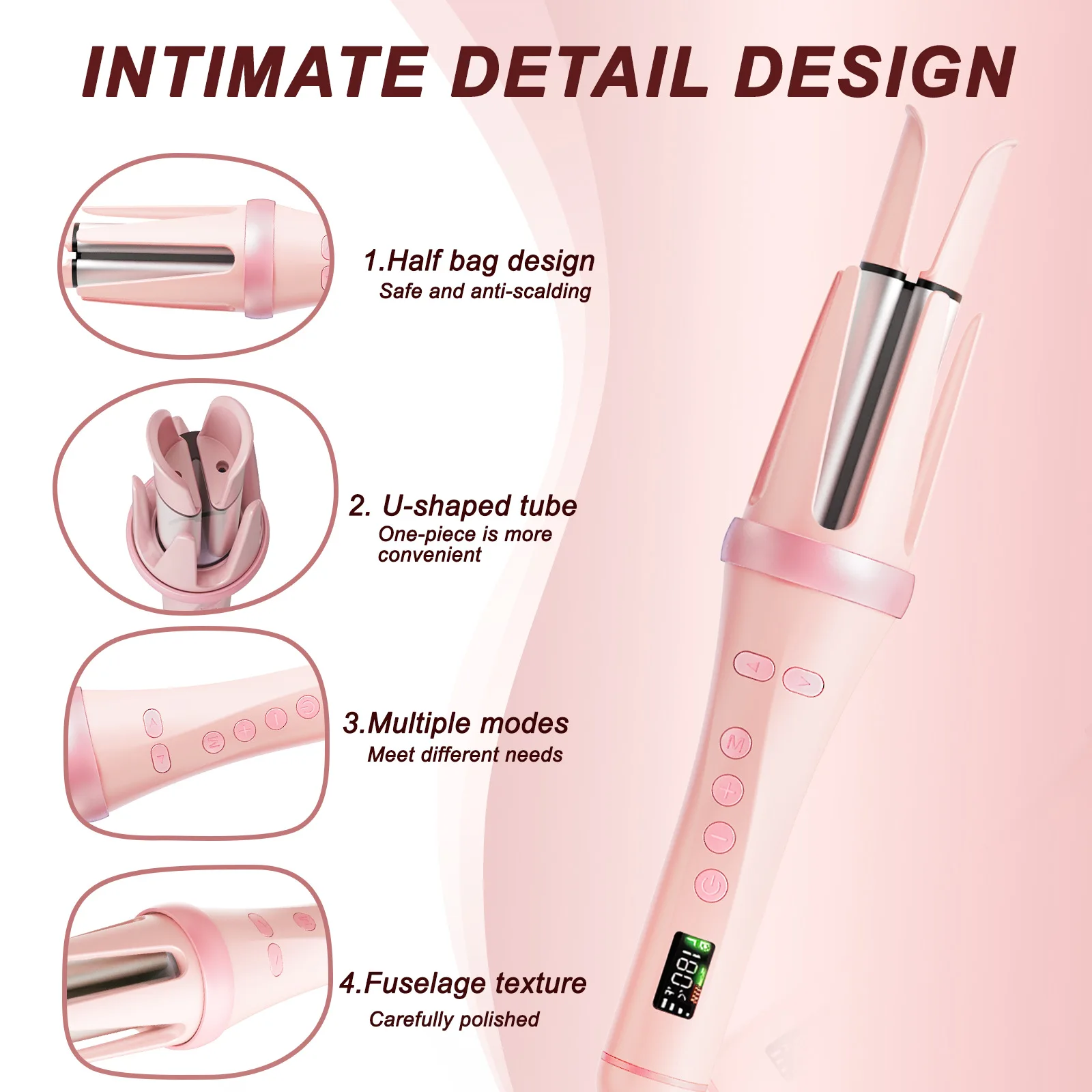 Electric Professional Negative Ion Hair Brush Fully Automatic Curling Comb with Lcd Temperature Display Hair Curling Tool Brush 2