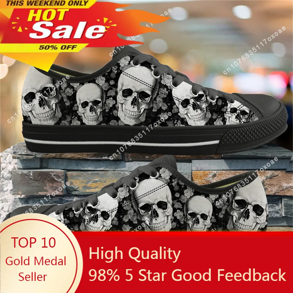 

Doginthehole Punk Skull Print Shoes Woman Flats Footwear for Ladies Autumn Low Top Cavas Sneaker Femma Tennies Shoes Girl's Shoe
