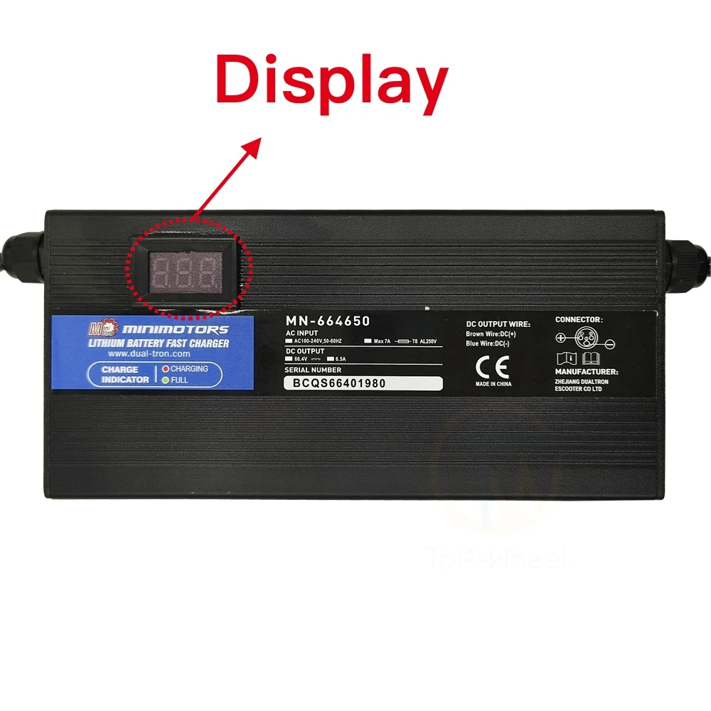 DUALTRON 66.4V 6.5A Quick Charger with Display (KN Port)(For 60V Scooter) Minimotors Fast Charge