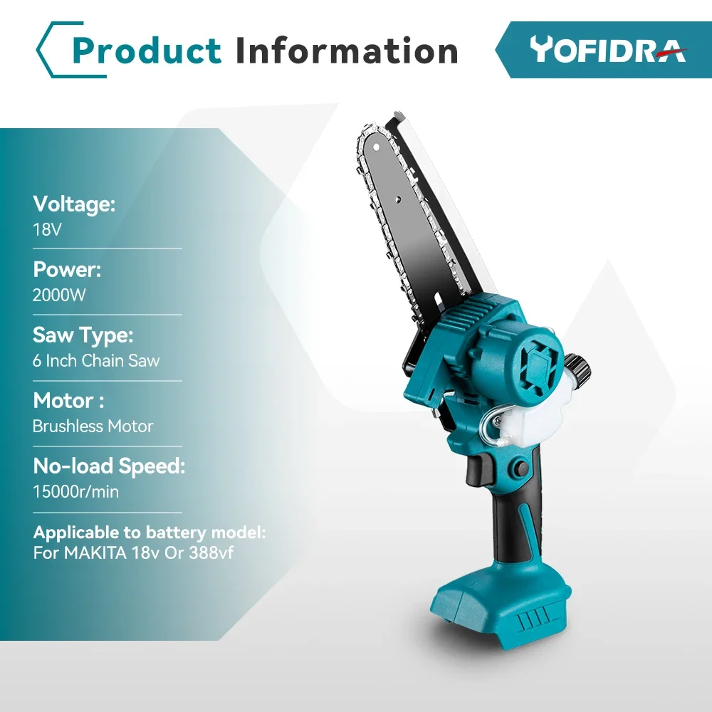 6 Inch Brushless Electric Saw Automatic Oiler Handheld Garden Logging Chainsaw Wood Power Tool For Makita 18V Battery electric chainsaw electric saw