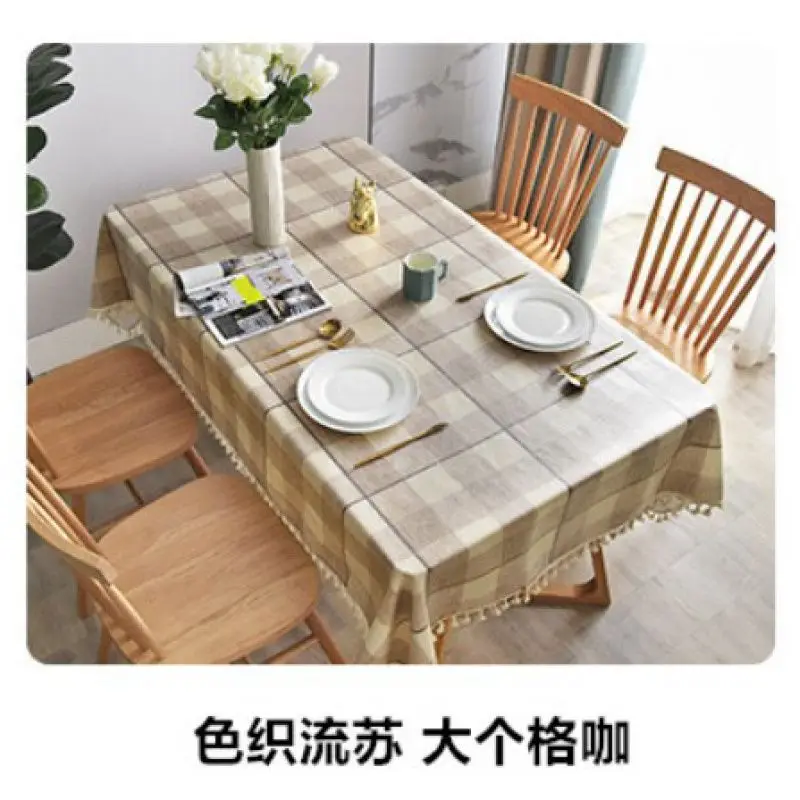 

A300fabric solid color Japanese style waterproof and oil-proof no-wash small fresh plaid tablecloth coffee table rectangu