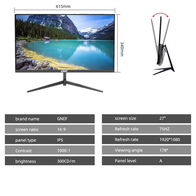 LED 컴퓨터 모니터, FHD 1080P, 아이 케어, HDMI, 22인치, 24인치, 27인치