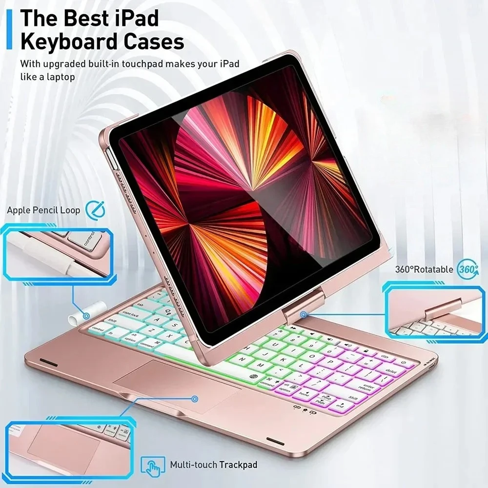 360 Degree Magic Keyboard Case For iPad Air13 11 M2 Pro12.9 11 iPad 10.5 10.2 7/8/9 10th Air4 5 10.9 Backlit Keyboard Funda