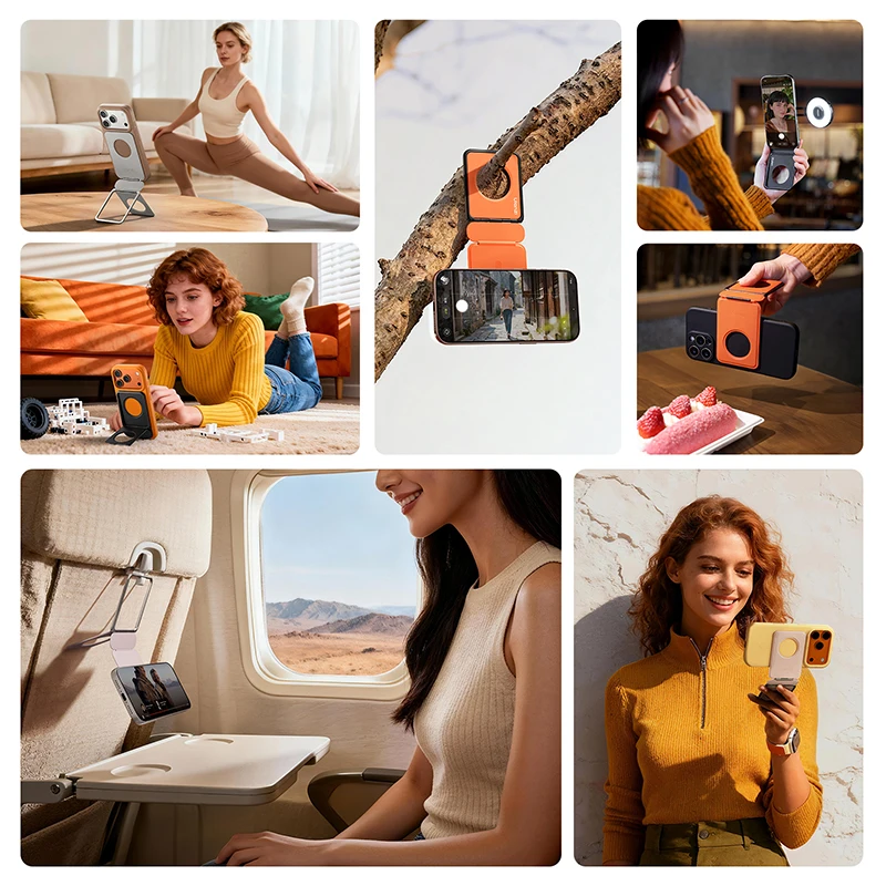 울란지 PS01 마그네틱 폰 스탠드, 휴대폰 핸드헬드 설정, 데스크탑 스탠드, 사진 촬영, 라이브 스트리밍, 브이로그 촬영을 위한 유연한 각도 조절 가능