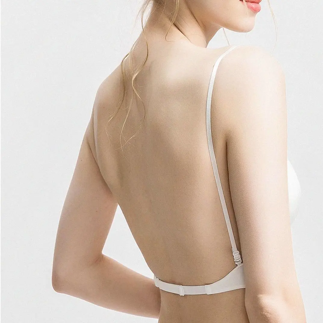 Sexy Backless Bra Women Deep V Tube Top Underwear Ice Silk Soft