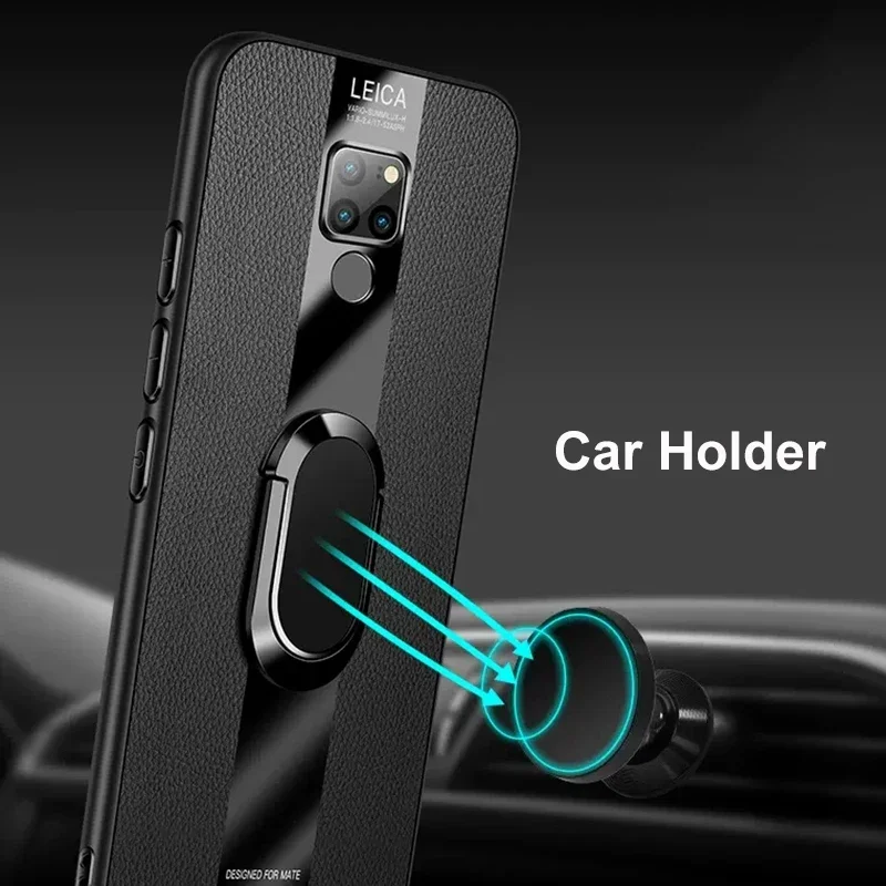 Luxury PU Leather Case with Ring Holder - Premium Silicone Phone Cover