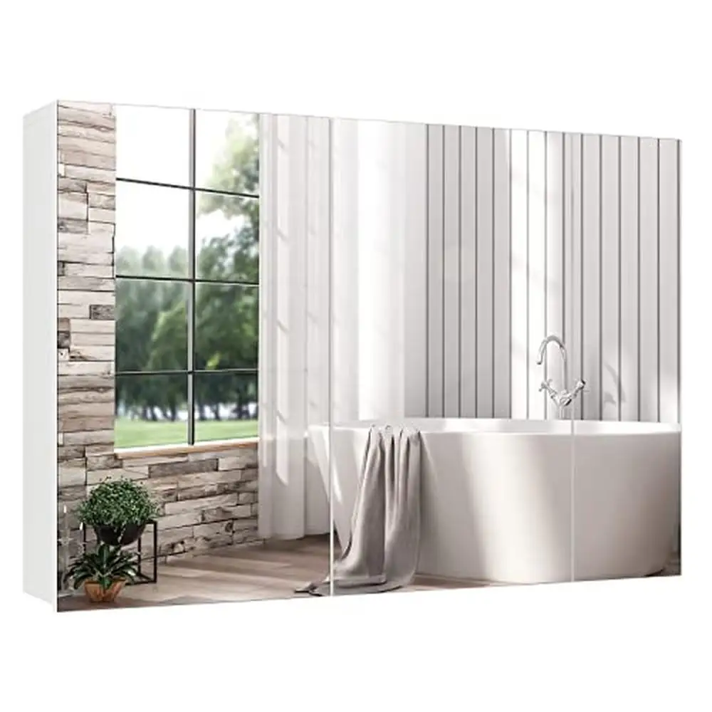 

Регулируемый шкафчик для лекарств с 3 дверцами, зеркало для хранения, настенное крепление, органайзер для ванной, туалетные принадлежности, полотенца, косметика, белый, без рамки, 34,4