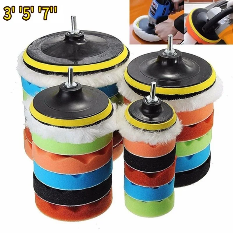 3/5/7Inch Carpolishing Disc 8 Stks/set Zelfklevende Polijsten Waxen Spons Wol Wiel Polijsten Pad voor Auto Polijstmachine Boor Adapter