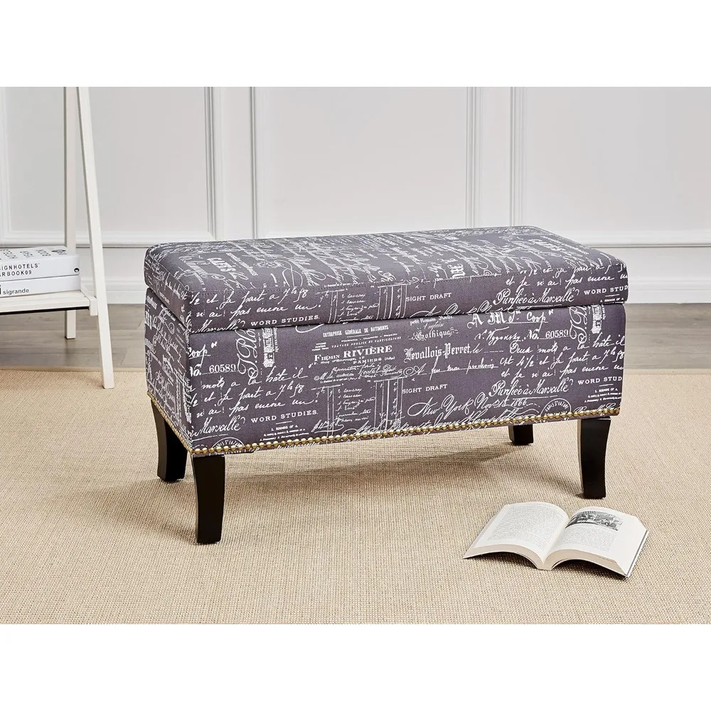 Endora Rectangular Fabric Storage Ottoman with Script-Style Pattern - Storm Grey 2