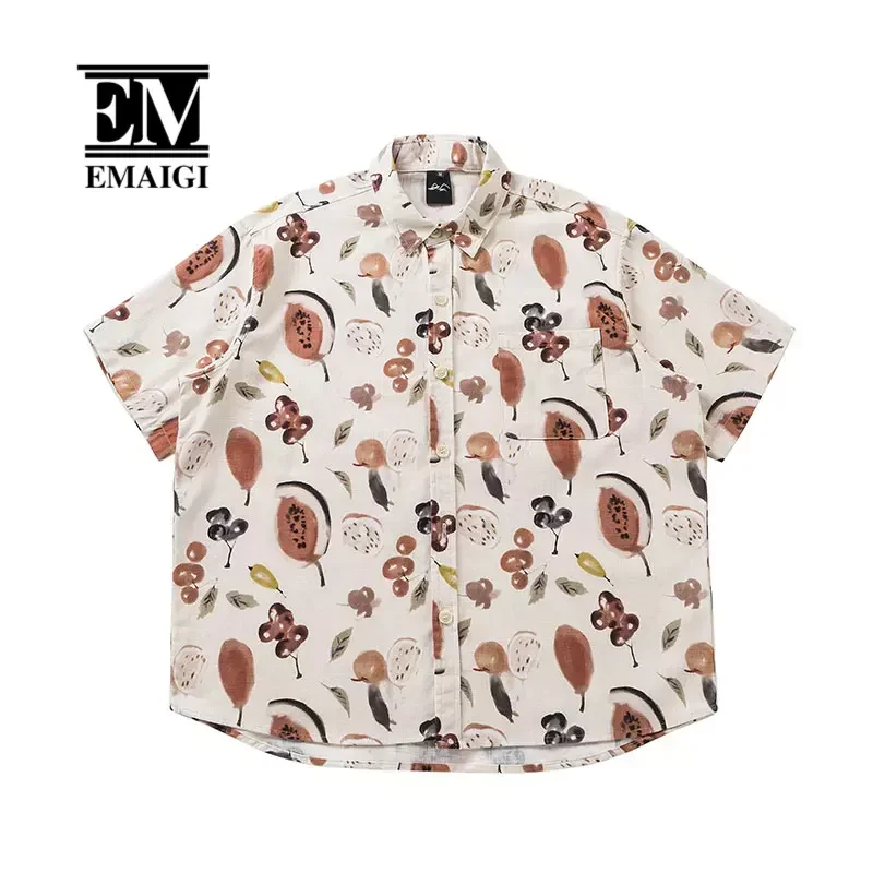 

Men's Summer Short Sleeve Oversize Printed Fashion Loose Casual Cotton Hawaiian Shirts Japanese Korean Streetwear Vintage Shirts
