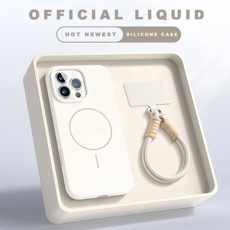 Lanyard Liquid Silicone Phone Case with Magnetic Wrist Strap and Protector Cover