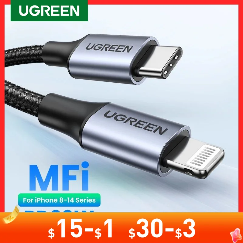 Ugreen Mfi 20w pd Usb c para Relâmpago Cabo para Iphone 14 13 12 11 Pro Max tipo de Carregamento Rápido Cabo c para Iphone Carregador para Ipad
