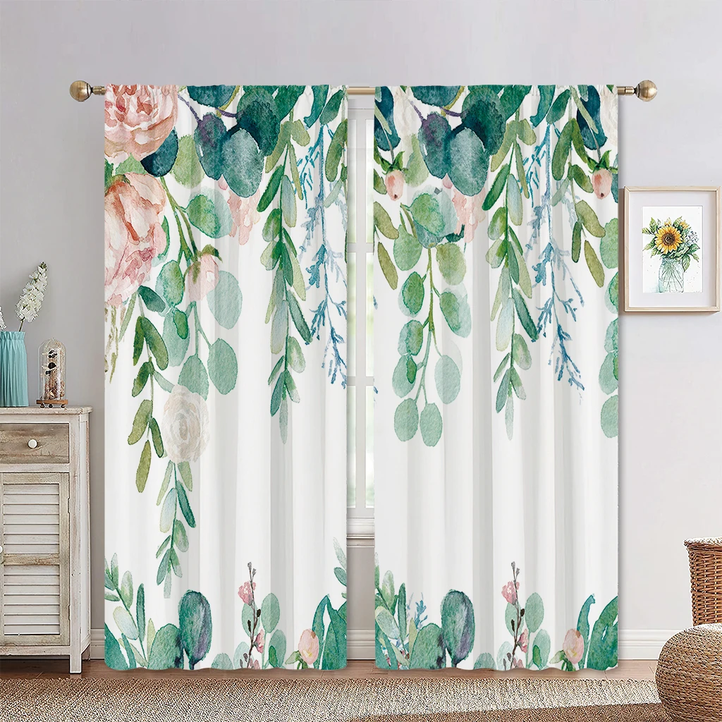 Modern Minimalist Wind Floral Curtains, Green Leaf Curtains,  Light Luxury Style, Home Living Room, Bedroom, Balcony Decor, 3D 5
